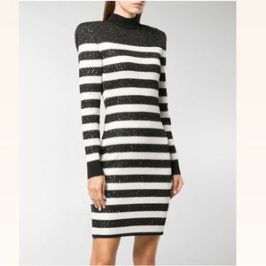 Balmain sequined striped fitted dress
